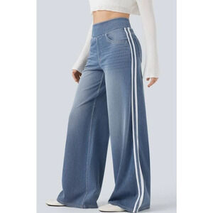 Halara Flex High Waisted Stripe Wide Leg Jeans Light Blue Wash M Regular